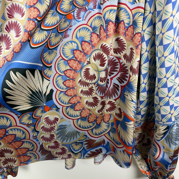 Fate Boho Floral Blouse Medium Multicolor Lightweight Satin Peacock Festival - Picture 3 of 12